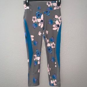 Avia Blue & Grey Floral Girls Leggings- 7/8